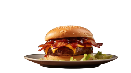 Delicious Burger on Plate – PNG Background.