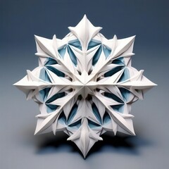 Obraz premium an AI Image Generator, Intricate Origami Snowflake With Blue and White Layers