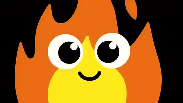 Animated Fire Cartoon Character Design With Big Eyes on Dark Background