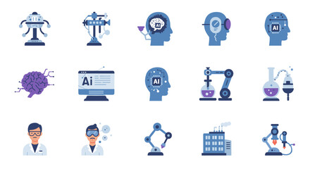 Fototapeta premium Artificial intelligence and robotics in modern industry: innovative icon set