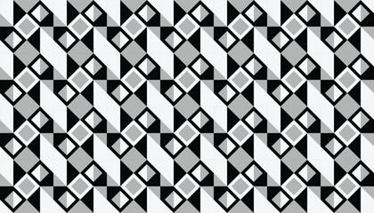 Monochrome geometric seamless pattern with squares, diamonds, and triangles