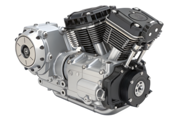 Motorcycle vtwin engine isolated on transparent background, a powerful machine