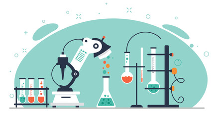 Science laboratory equipment in modern flat design for chemistry and biology