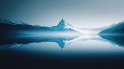 Fototapeta premium A majestic snow-capped mountain reflects in the tranquil waters of a serene lake,