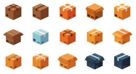Fototapeta premium Colorful isometric cardboard boxes with various designs and styles