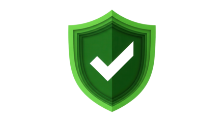 Green shield with a check mark symbol for cybersecurity and protection isolated PNG with Transparent Background