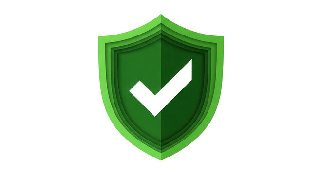 Green shield with a check mark symbol for cybersecurity and protection isolated PNG with Transparent Background