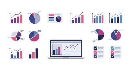 Obraz premium Modern flat design business analytics and data visualization icons