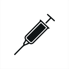 Minimalist syringe illustration in solid black, symbolizing medicine, immunization, and clinical treatment