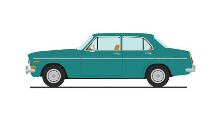 Fototapeta premium Classic retro car side view in flat design with vintage style and teal color