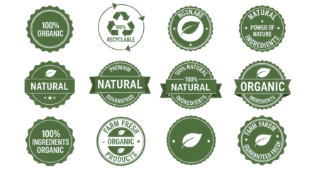 Set of Natural Organic Green Labels and Eco Badges Vector Collection Isolated