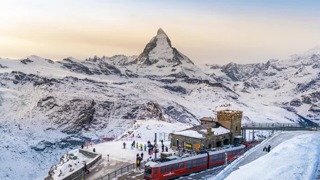 Time lapse of Matterhorn and swiss alps in Zermatt, Switzerland.