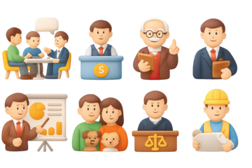 Diverse professions icon set featuring animated characters in gradient style