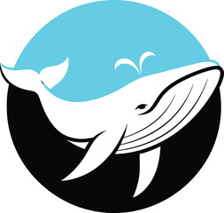 Stylized white whale illustration with blue water splash