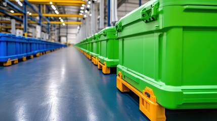 Colorful Storage Bins in Modern Warehouse Environment for Logistics