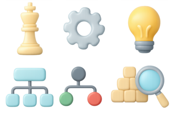 3d concept icons: strategy, innovation, and analysis in business design