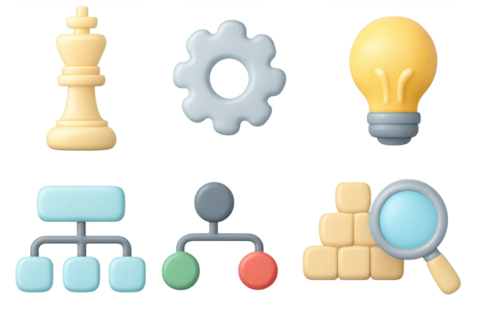 3d concept icons: strategy, innovation, and analysis in business design - Powered by Adobe