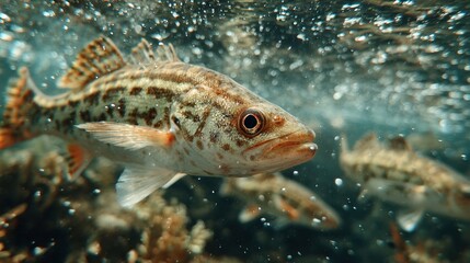 Fototapeta premium School of Spotted Fish Swimming Underwater