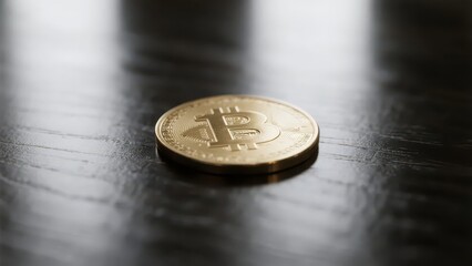 Bitcoin coins under a close - up shot, showing the texture and form of digital currency.
