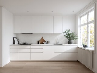 Modern, minimalist kitchen interior design.