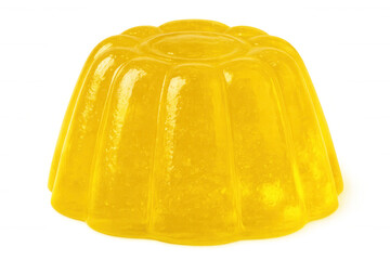 Vibrant yellow gelatin dessert isolated on a transparent background, creating a tempting visual for food and beverage projects