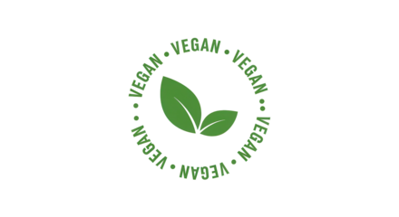 Minimalist Green Vegan Icon Stamp or Logo with Leaves, Isolated Vector