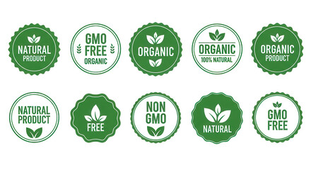 Natural, GMO Free and Organic product labels isolated PNG with Transparent Background