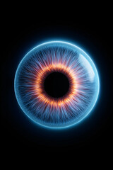 Colorful and luminous iris of the eyeball on a black background
