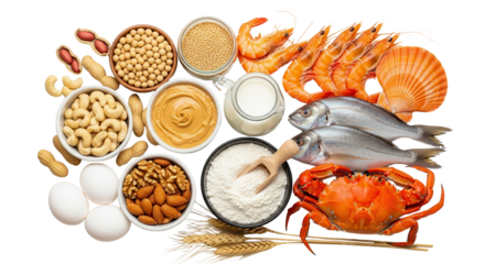 Common food allergens arrangement isolated PNG with Transparent Background