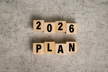 2026 plan words text on wooden blocks isolated on the table surface