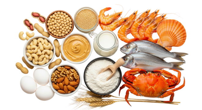 Common food allergens arrangement isolated PNG with Transparent Background