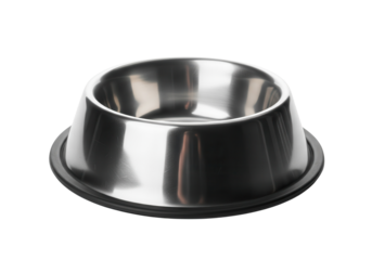 Stainless steel dog bowl for pet feeding isolated PNG with Transparent Background