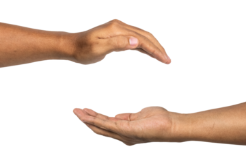male hand holding something isolated on white background. use for placing a product