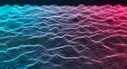 Wavy Dotted Grid Abstract in Gradient Blue and Pink on Black