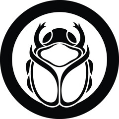 Stylized black scarab beetle emblem in circle