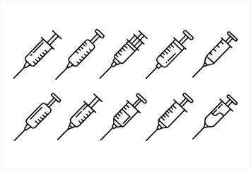 Black syringe icon set, ideal for healthcare, hospital, pharmacy, and immunization design projects