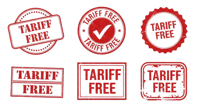Tariff free stamp badges in red isolated PNG with Transparent Background