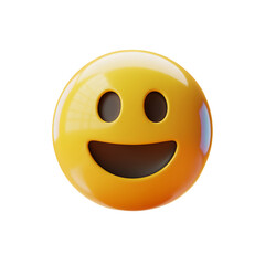 Fototapeta premium Bright yellow smiley face emoji with wide happy smile and dark eyes on black background