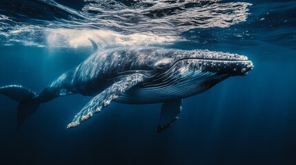 Majestic whale swimming gracefully near the surface ocean depths wildlife photography tranquil waters underwater perspective