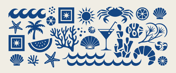 Hand-Drawn Summer Illustration Set – Minimalist Italian Vacation Line Art Vectors