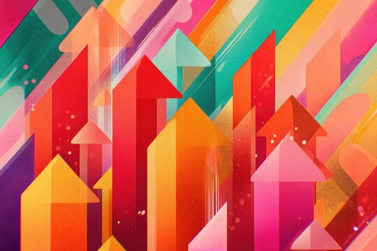 Abstract vibrant graphic with many upward-pointing arrows