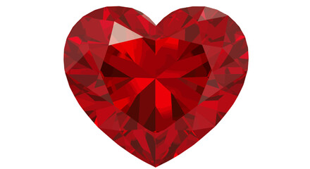 A radiant ruby gemstone cut into a perfect heart shape, symbolizing love and luxury, isolated on a clean white background.