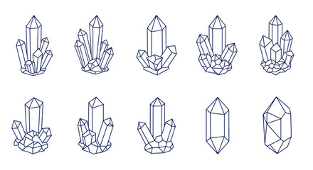 High-quality vector PNG illustrations of various diamonds and crystals, perfect for graphic design projects, websites, and presentations.  These detailed line art images offer versatility for