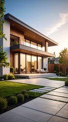 Modern house exterior at sunset (1)