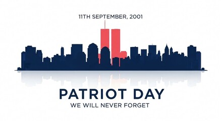 Naklejka premium Patriot Day Remembrance: A City Silhouette Tribute to 9/11