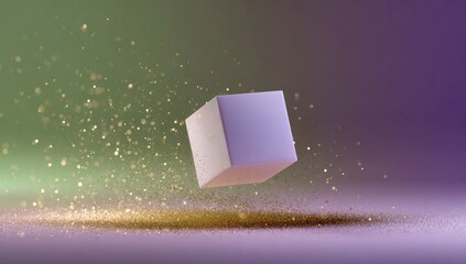 Floating white cube, gold glitter (1)
