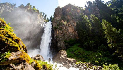 Mountain waterfall cascading down rocky cliffs (2)