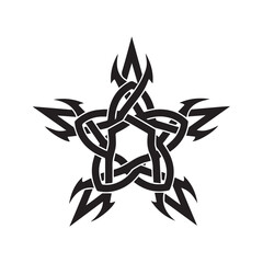 Tribal Pentagram Star Tattoo Design, Celtic Knotwork Vector Symbol Isolated on White Background
