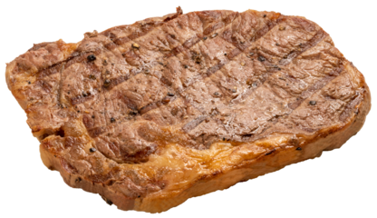 Steak with Black Pepper Sauce or Grilled Beef BBQ, Isolated on White PNG File.