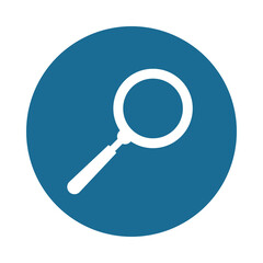Magnifying glass icon on blue circle background